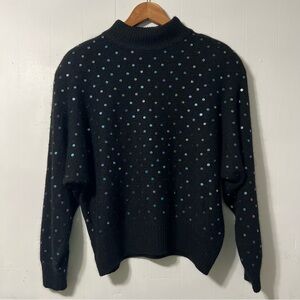 Vintage 80’s Chic Retro Silk Angora Lambswool Sequins Black Sweater M